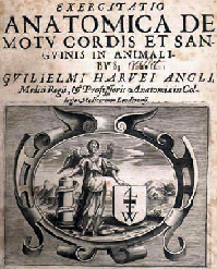 Detail of title page of Exercitatio anatomica de motu cordis et sanguinis in animalibus.  Please click on link below to view and resize entire image.